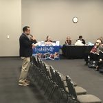 Airman Heritage Foundation Board Vice President, Danny Sanchez, speaks to attendees at the Masters Leadership Program annual nonprofit "speed dating" event.