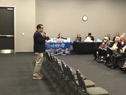 Airman Heritage Foundation Board Vice President, Danny Sanchez, speaks to attendees at the Masters Leadership Program annual nonprofit "speed dating" event.