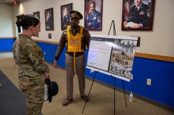 TSgt. Sean Thomas decked out in a WWII Tuskegee Airman uniform--this one is a replica of one worn by their commander, then Lt. Co. B.O. Davis.